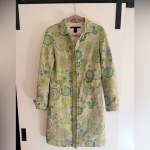 Vintage Marc Jacobs Mod Green Floral Pattern Trench Coat